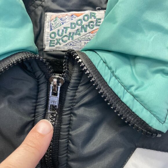 Vintage 90s Outdoor Exchange Relaxed Ski Jacket Womens Medium Black Green Retro - Picture 9 of 16